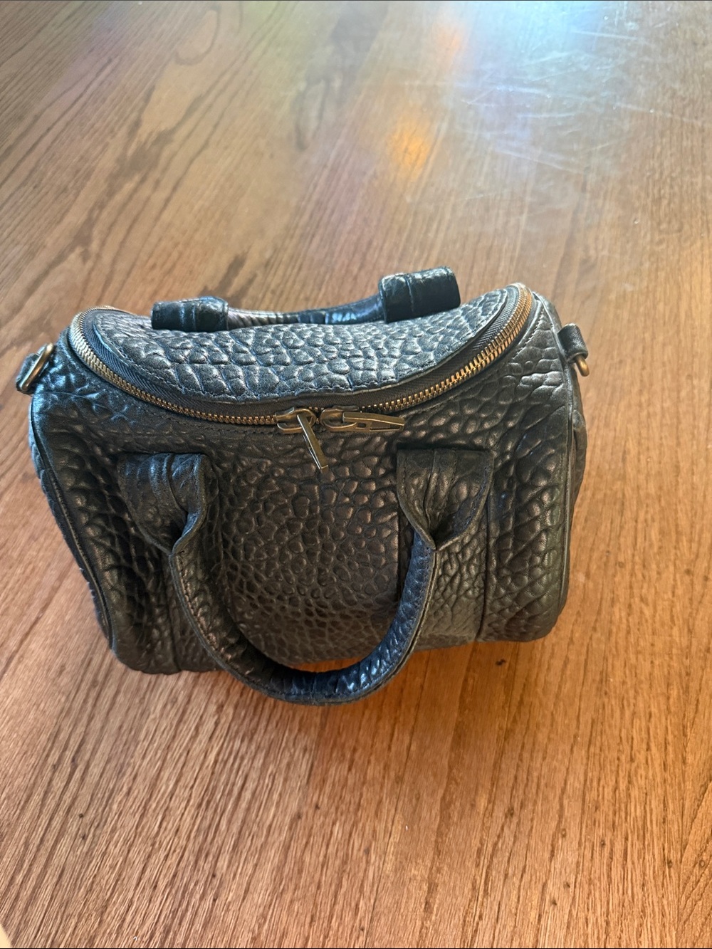 Alexander Wang Black Pebbled Rockie Satchel with Gold Hardware